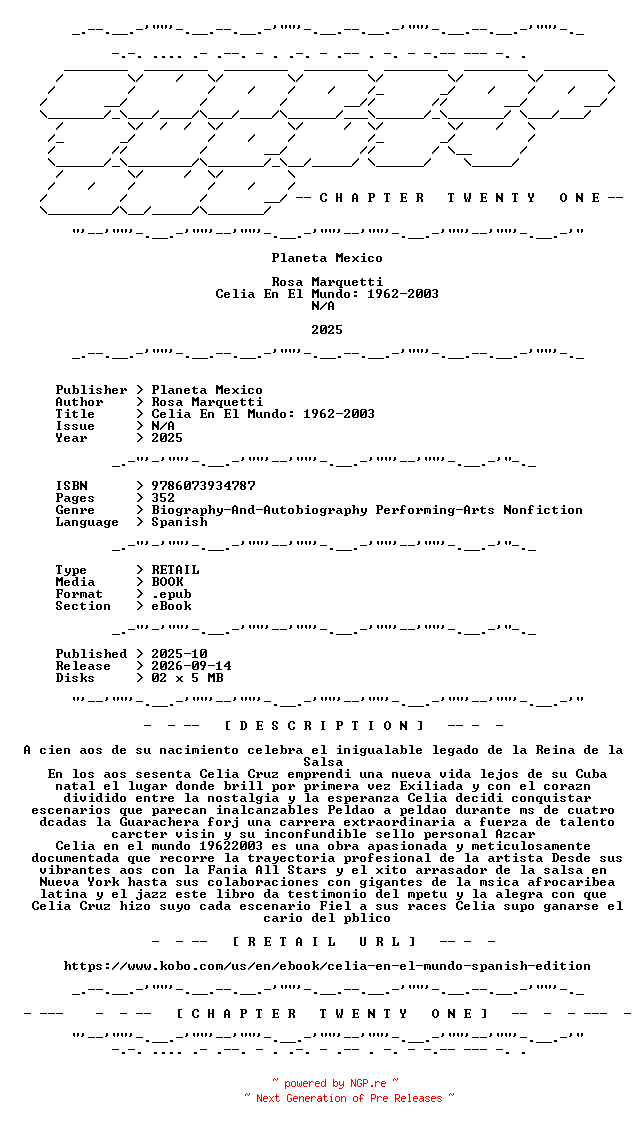 NFO for the release Rosa.Marquetti.-.Celia.En.El.Mundo.1962-2003.2025.SPANISH.RETAIL.EPUB.eBook-CTO by CTO