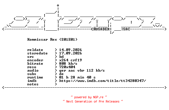 NFO for the release Kommissar.Rex.2026.S01E01.German.BDRip.x264-iNTENTiON by iNTENTiON