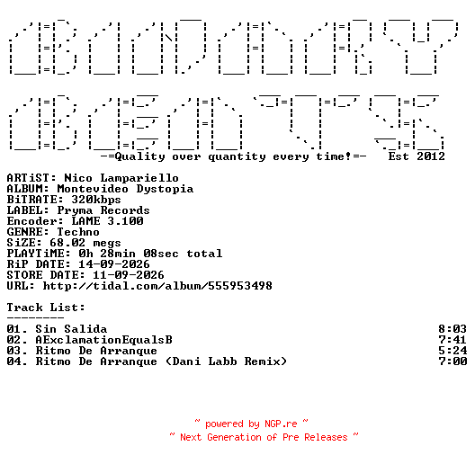 NFO for the release Nico_Lampariello-Montevideo_Dystopia-(PRYM005)-WEB-2026-BB by BB