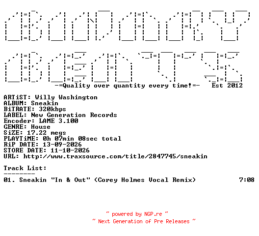 NFO for the release Willy_Washington-Sneakin-(NGR481)-SINGLE-WEB-2026-BB by BB