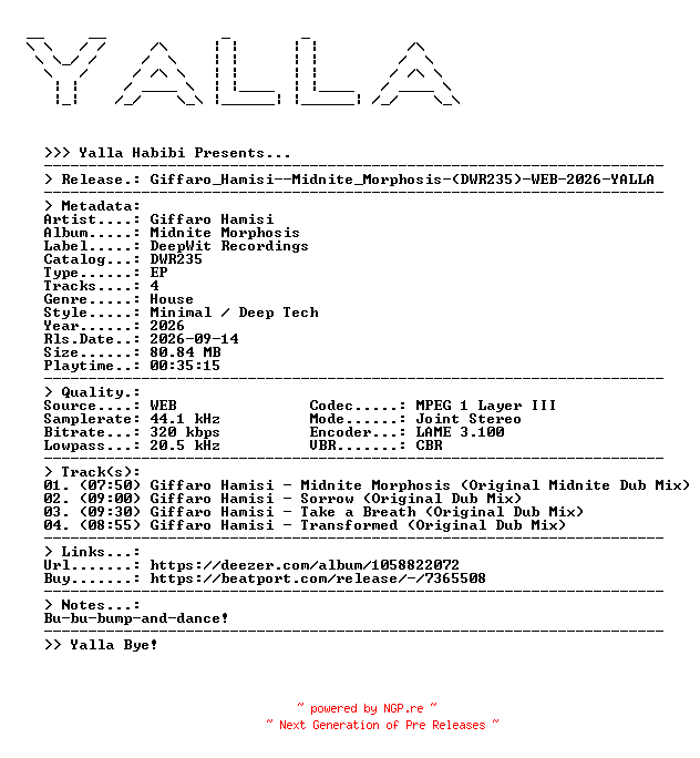 NFO for the release Giffaro_Hamisi--Midnite_Morphosis-(DWR235)-WEB-2026-YALLA by YALLA