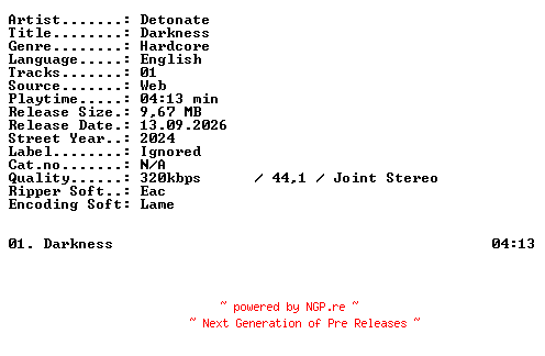 NFO for the release Detonate-Darkness-SINGLE-WEB-2024-XTC_iNT by XTC_iNT