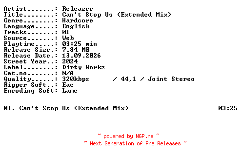 NFO for the release Releazer-Cant_Stop_Us_(Extended_Mix)-SINGLE-WEB-2024-XTC_iNT by XTC_iNT
