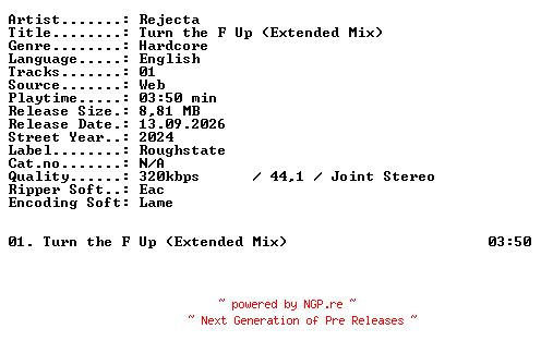 NFO for the release Rejecta-Turn_the_F_Up_(Extended_Mix)-SINGLE-WEB-2024-XTC_iNT by XTC_iNT