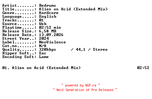 NFO for the release Redrums-Alien_on_Acid_(Extended_Mix)-SINGLE-WEB-2024-XTC_iNT by XTC_iNT