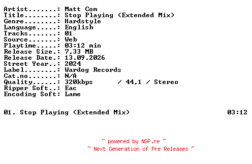 NFO for the release Matt_Com-Stop_Playing_(Extended_Mix)-SINGLE-WEB-2024-XTC_iNT by XTC_iNT