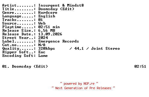 NFO for the release Insurgent_and_Mindst8-Doomsday_(Edit)-SINGLE-WEB-2024-XTC_iNT by XTC_iNT