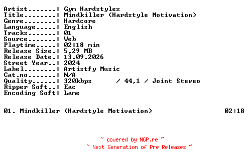 NFO for the release Gym_Hardstylez-Mindkiller_(Hardstyle_Motivation)-SINGLE-WEB-2024-XTC_iNT by XTC_iNT