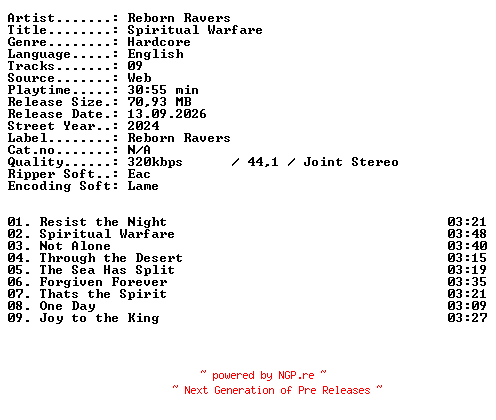 NFO for the release Reborn_Ravers-Spiritual_Warfare-WEB-2024-XTC_iNT by XTC_iNT