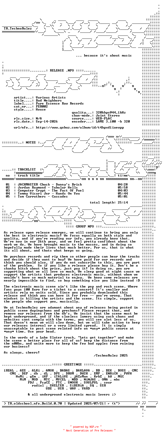 NFO for the release VA-Bad_Neighbors-(PER002)-WEB-2026-TR by TR