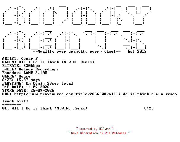 NFO for the release Oscar_P-All_I_Do_Is_Think_(N.W.N._Remix)-(KRD478)-SINGLE-WEB-2026-BB by BB