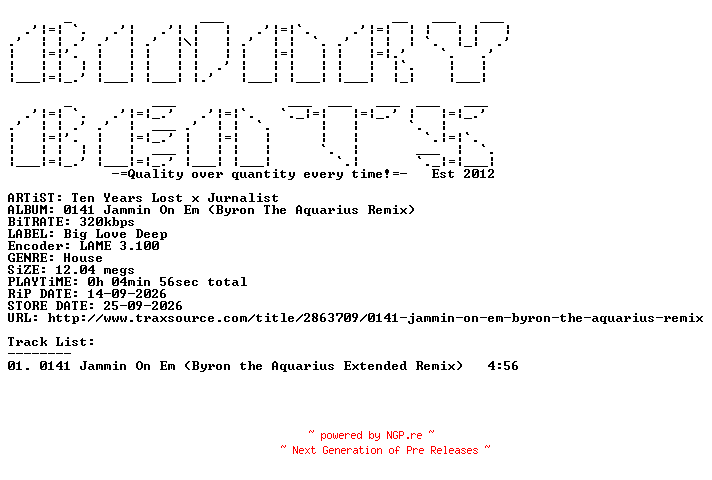 NFO for the release Ten_Years_Lost_x_Jurnalist-0141_Jammin_On_Em_(Byron_The_Aquarius_Remix)-(BLDP004)-SINGLE-WEB-2026-BB by BB