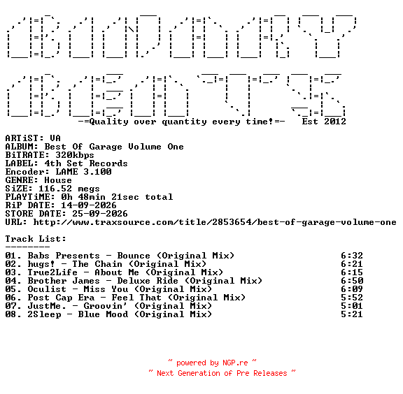 NFO for the release VA-Best_Of_Garage_Volume_One-(4THSR352)-WEB-2026-BB by BB