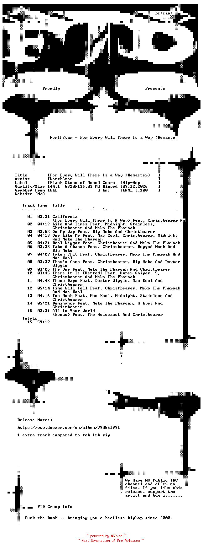 NFO for the release NorthStar-For_Every_Will_There_Is_a_Way_(Remaster)-WEB-2024-FTD by FTD