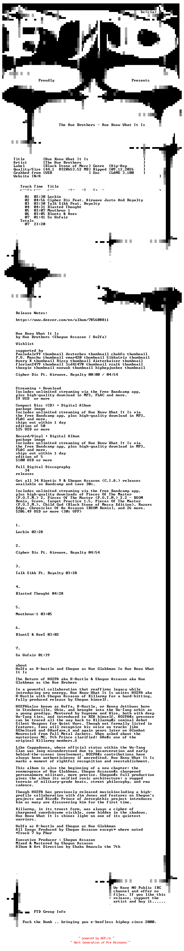 NFO for the release The_Hue_Brothers-Hue_Know_What_It_Is-WEB-2024-FTD by FTD