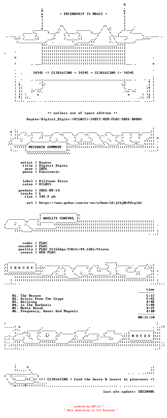 NFO for the release Hayter-Digital_Digits-(HIL015)-24BIT-WEB-FLAC-2026-BABAS by BABAS