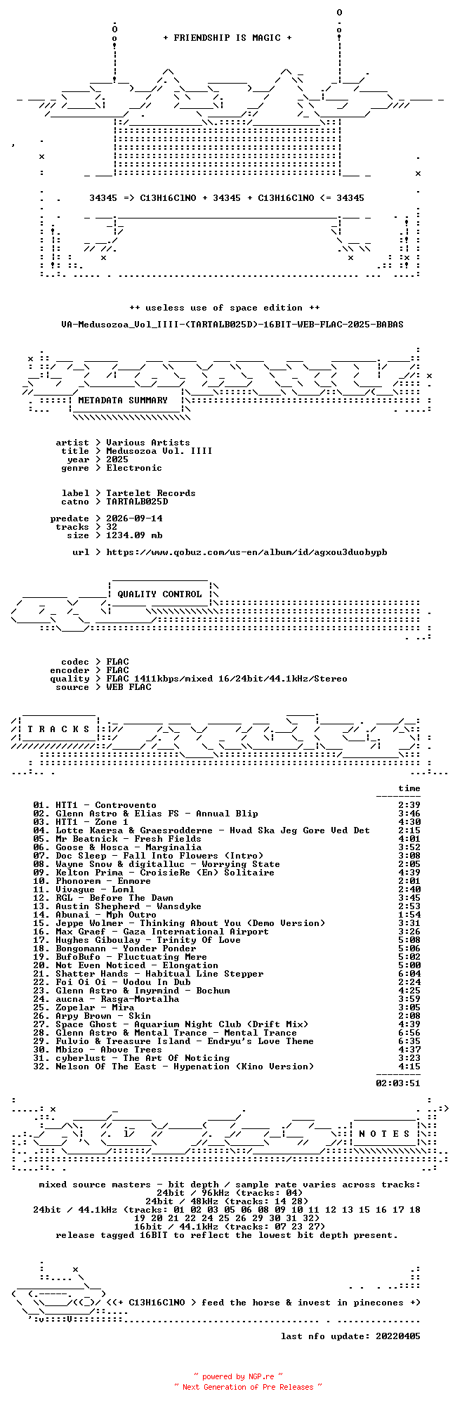NFO for the release VA-Medusozoa_Vol_IIII-(TARTALB025D)-16BIT-WEB-FLAC-2025-BABAS by BABAS