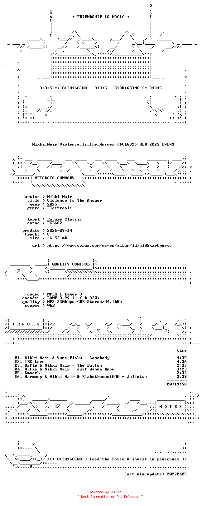 NFO for the release Nikki_Nair-Violence_Is_The_Answer-(FCL682)-WEB-2025-BABAS by BABAS