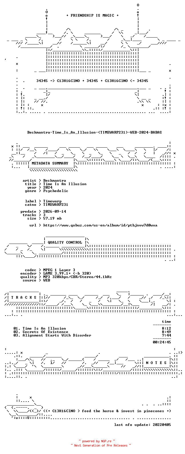 NFO for the release Beckmantra-Time_Is_An_Illusion-(TIMEWARP231)-WEB-2024-BABAS by BABAS