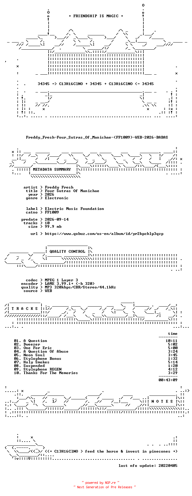 NFO for the release Freddy_Fresh-Four_Sutras_Of_Manichae-(FF1009)-WEB-2026-BABAS by BABAS