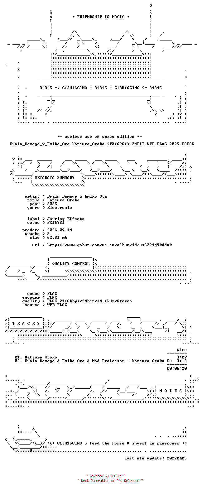 NFO for the release Brain_Damage_x_Emiko_Ota-Katsura_Otoko-(FX169S1)-24BIT-WEB-FLAC-2025-BABAS by BABAS