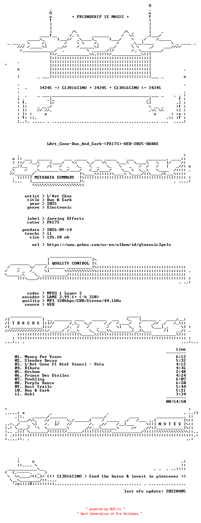 NFO for the release LArt_Cene-Dun_And_Sark-(FX173)-WEB-2025-BABAS by BABAS