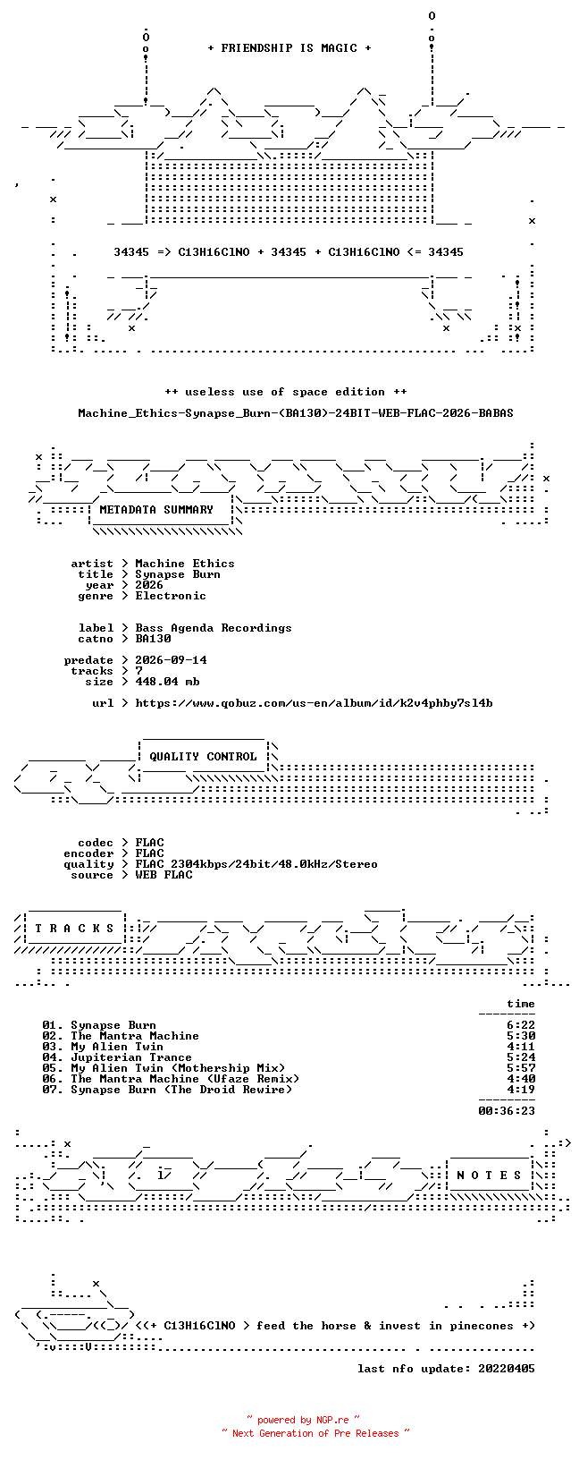 NFO for the release Machine_Ethics-Synapse_Burn-(BA130)-24BIT-WEB-FLAC-2026-BABAS by BABAS