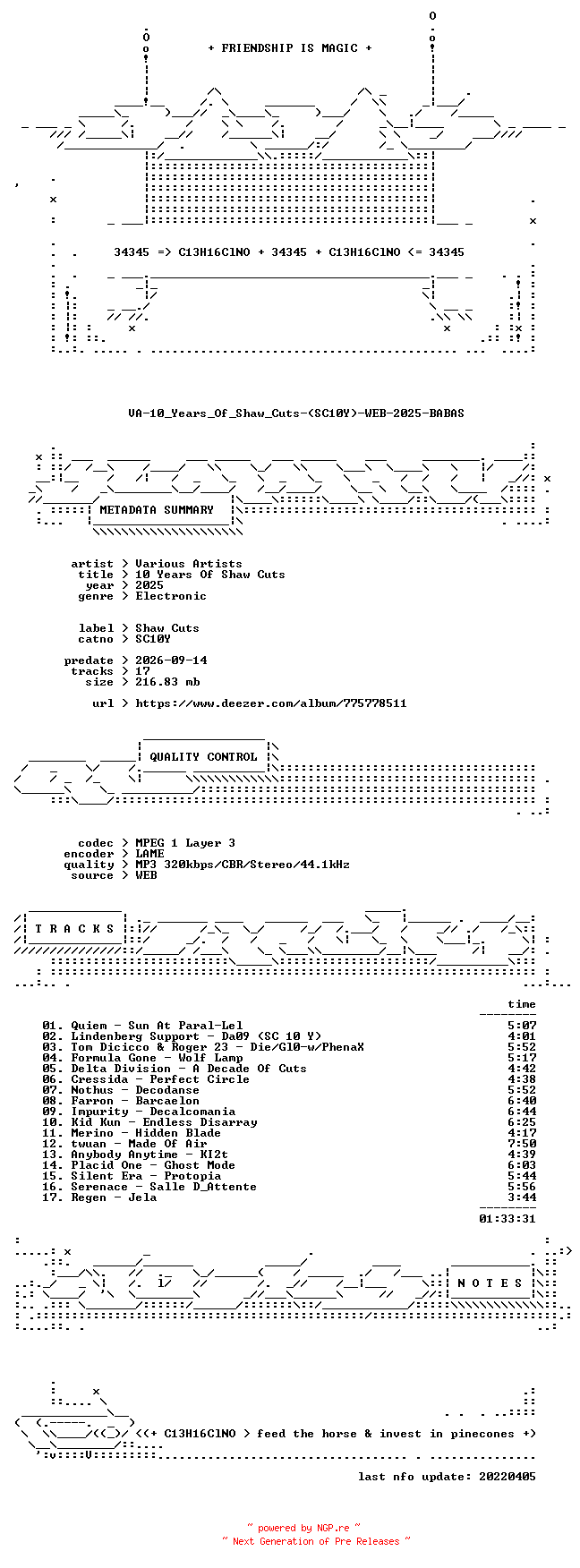 NFO for the release VA-10_Years_Of_Shaw_Cuts-(SC10Y)-WEB-2025-BABAS by BABAS