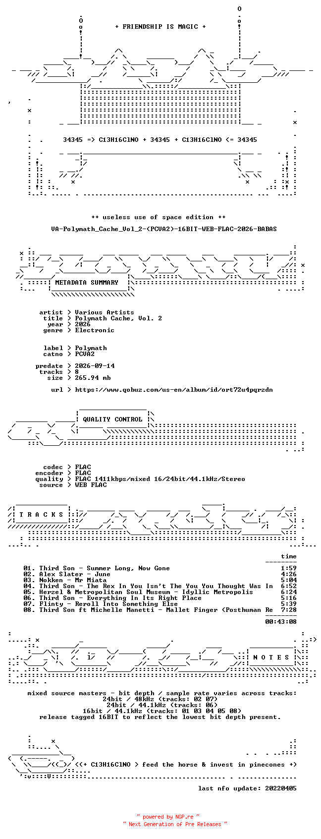 NFO for the release VA-Polymath_Cache_Vol_2-(PCVA2)-16BIT-WEB-FLAC-2026-BABAS by BABAS