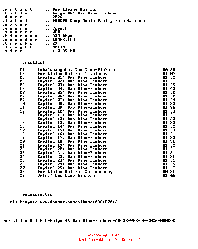 NFO for the release Der_kleine_Hui_Buh-Folge_46_Das_Dino-Einhorn-ABOOK-WEB-DE-2026-MONGOS by MONGOS