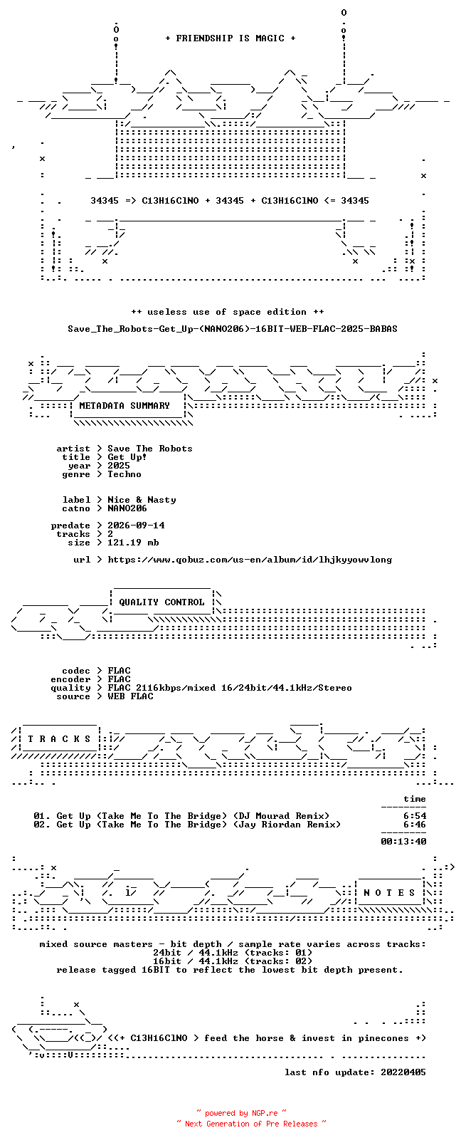 NFO for the release Save_The_Robots-Get_Up-(NANO206)-16BIT-WEB-FLAC-2025-BABAS by BABAS