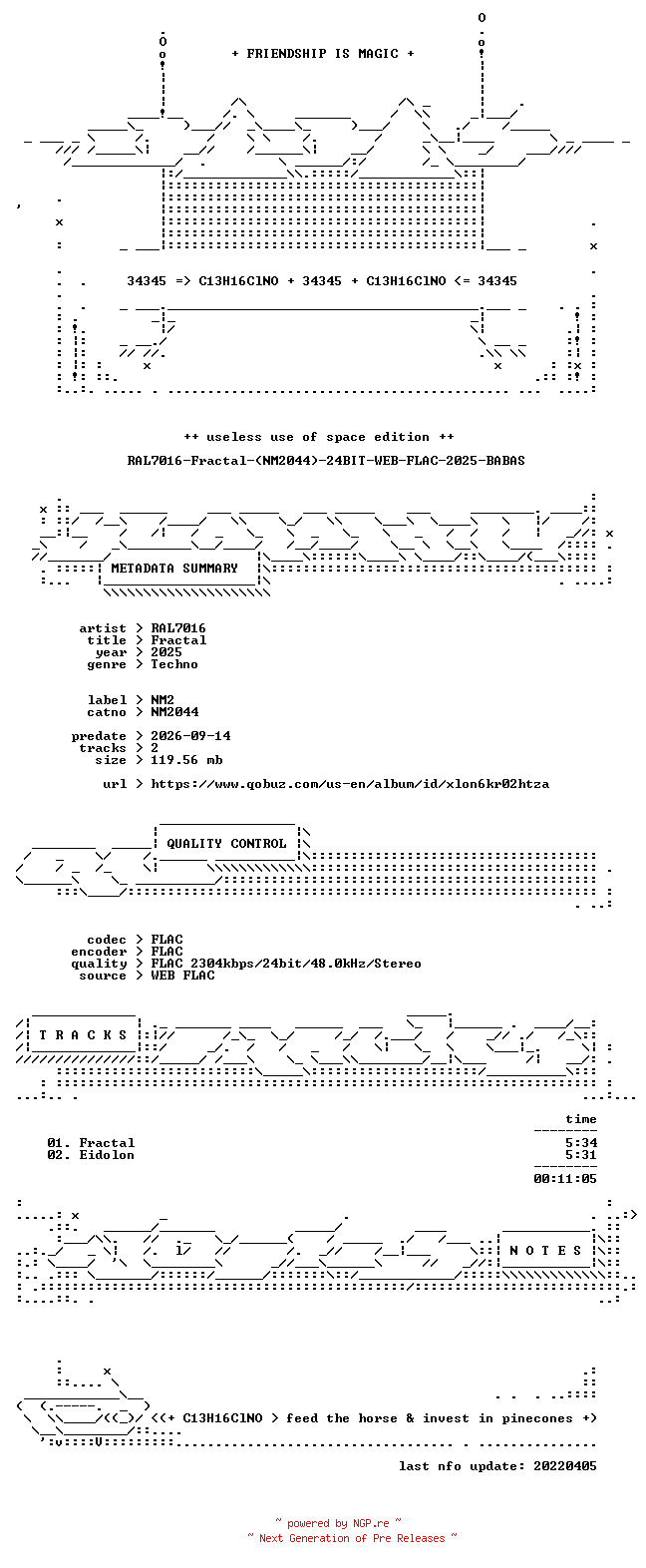 NFO for the release RAL7016-Fractal-(NM2044)-24BIT-WEB-FLAC-2025-BABAS by BABAS