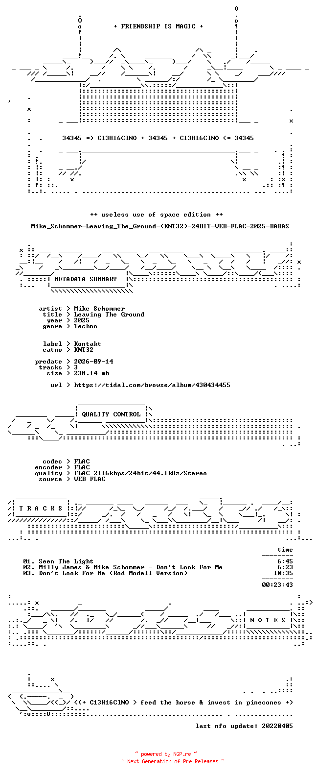 NFO for the release Mike_Schommer-Leaving_The_Ground-(KNT32)-24BIT-WEB-FLAC-2025-BABAS by BABAS