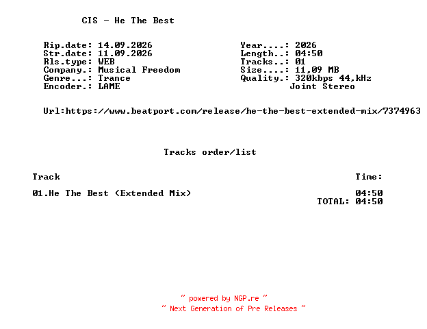 NFO for the release CIS_-_He_The_Best_(Extended_Mix)-SINGLE-WEB-2026-FMC by FMC