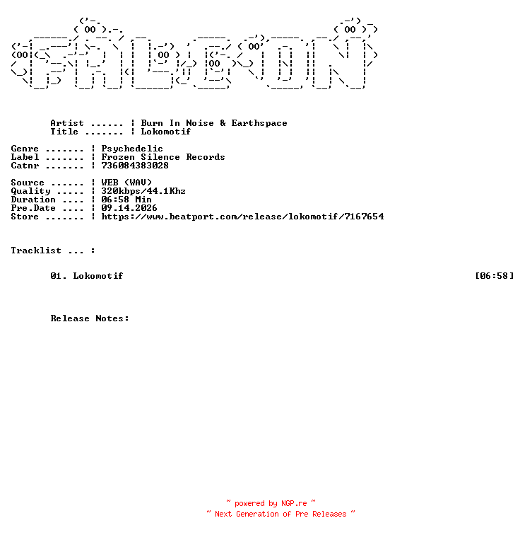 NFO for the release Burn_In_Noise_And_Earthspace-Lokomotif-(736084383028)-SINGLE-WEB-2026-FALCON by FALCON