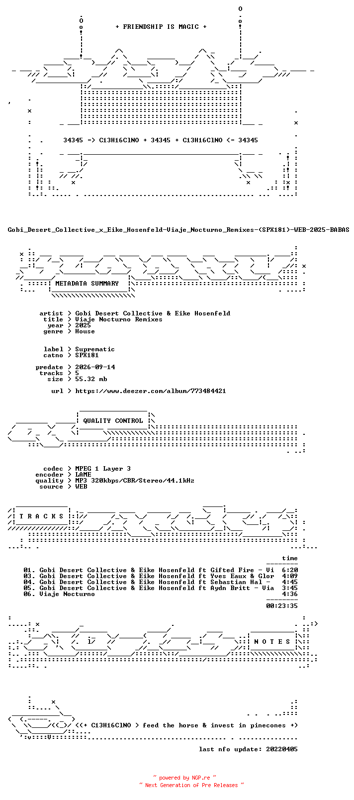 NFO for the release Gobi_Desert_Collective_x_Eike_Hosenfeld-Viaje_Nocturno_Remixes-(SPX181)-WEB-2025-BABAS by BABAS