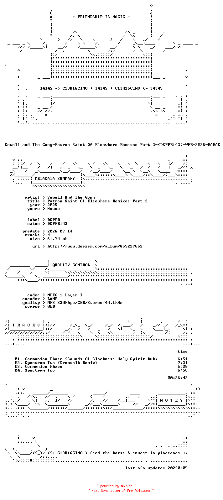NFO for the release Sewell_and_The_Gong-Patron_Saint_Of_Elsewhere_Remixes_Part_2-(DSPPR142)-WEB-2025-BABAS by BABAS