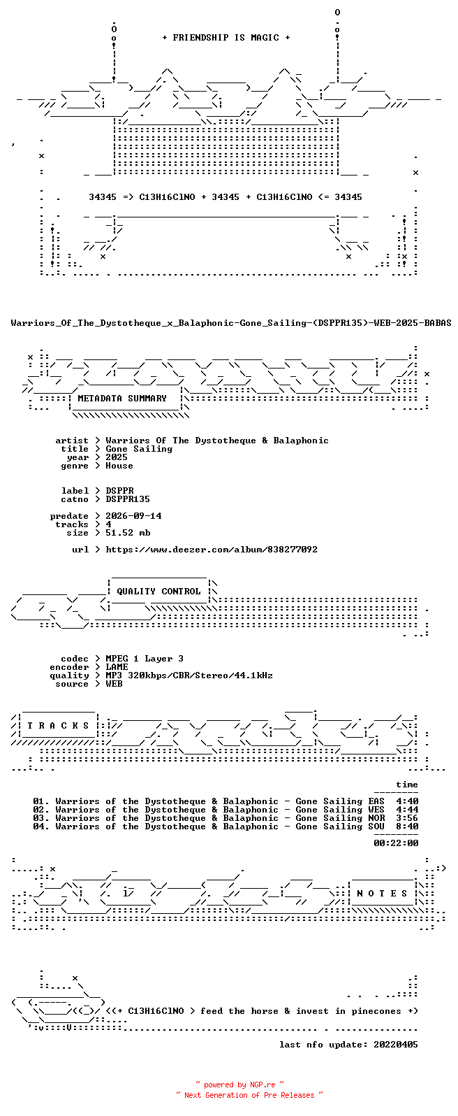 NFO for the release Warriors_Of_The_Dystotheque_x_Balaphonic-Gone_Sailing-(DSPPR135)-WEB-2025-BABAS by BABAS