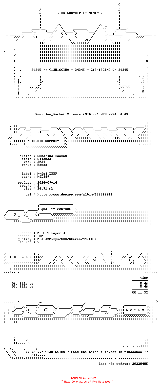 NFO for the release Sunshine_Racket-Silence-(MSD389)-WEB-2024-BABAS by BABAS