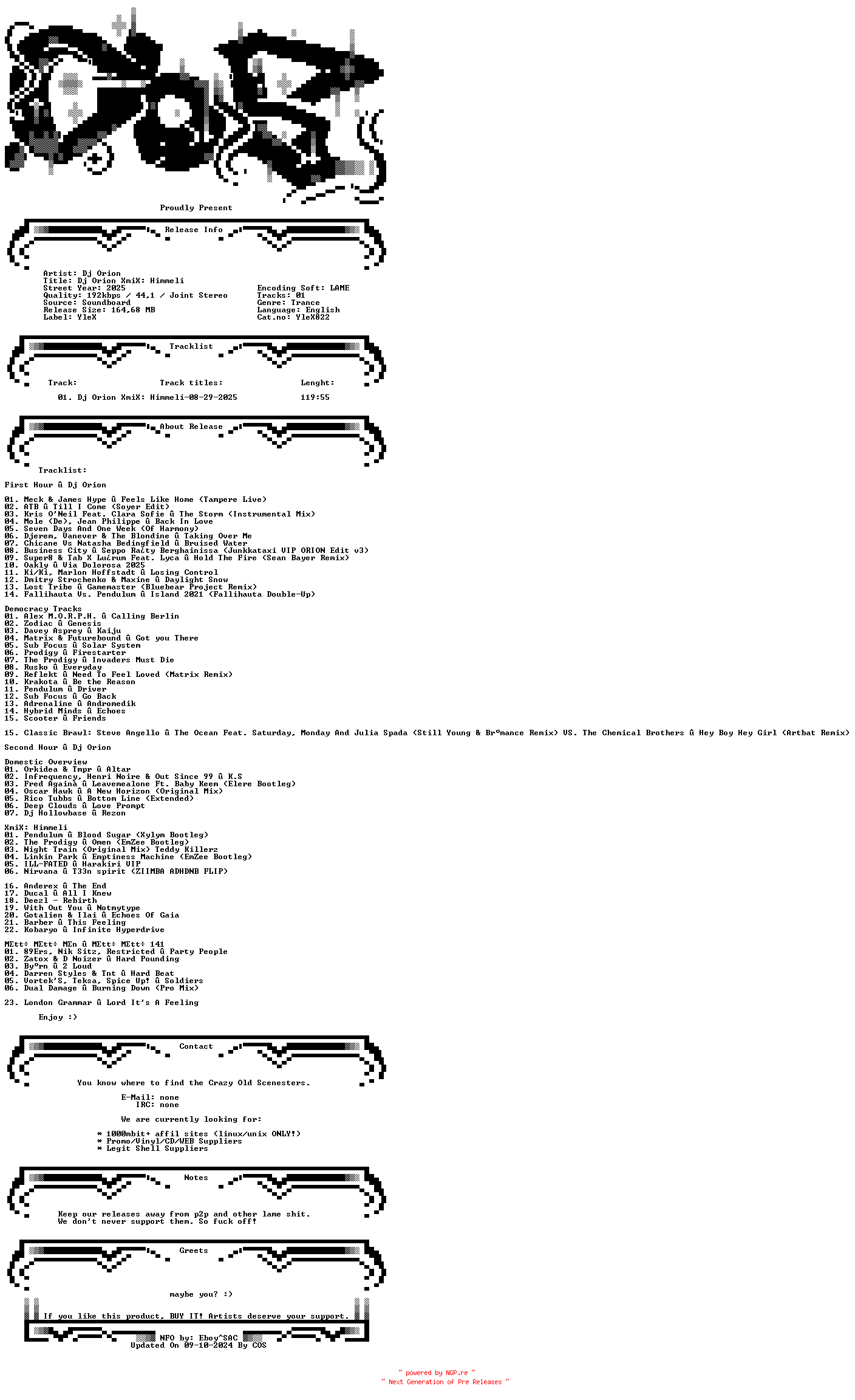 NFO for the release Dj_Orion-Dj_Orion_XmiX_Himmeli-(YleX)-SBD-08-29-2025-COS_INT by COS_INT