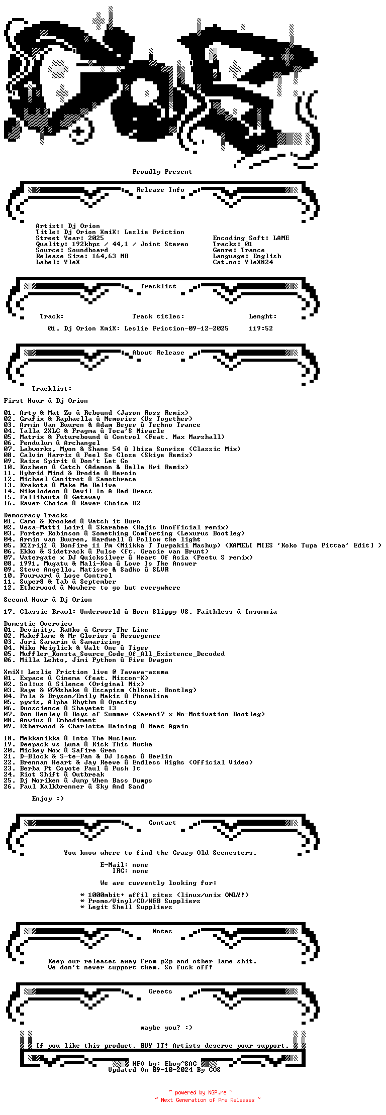 NFO for the release Dj_Orion-Dj_Orion_XmiX_Leslie_Friction-(YleX)-SBD-09-12-2025-COS_INT by COS_INT