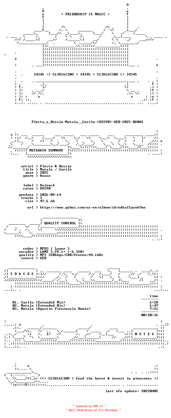NFO for the release Plecta_x_Rossie-Matala__Carilo-(UV290)-WEB-2025-BABAS by BABAS