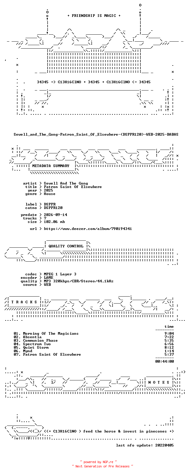 NFO for the release Sewell_and_The_Gong-Patron_Saint_Of_Elsewhere-(DSPPR120)-WEB-2025-BABAS by BABAS