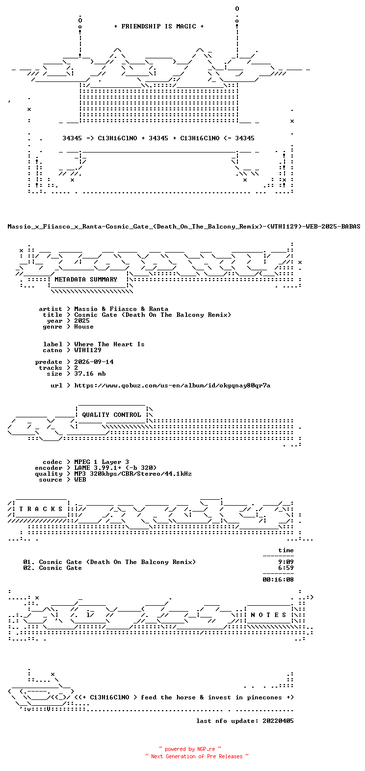 NFO for the release Massio_x_Fiiasco_x_Ranta-Cosmic_Gate_(Death_On_The_Balcony_Remix)-(WTHI129)-WEB-2025-BABAS by BABAS