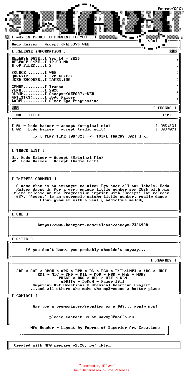 NFO for the release Bodo_Kaiser-Accept-(AEP637)-WEB-2026-wAx by wAx