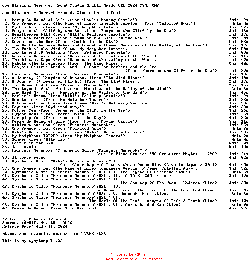 NFO for the release Joe_Hisaishi-Merry-Go-Round_Studio_Ghibli_Music-WEB-2024-SYMPHONY by SYMPHONY