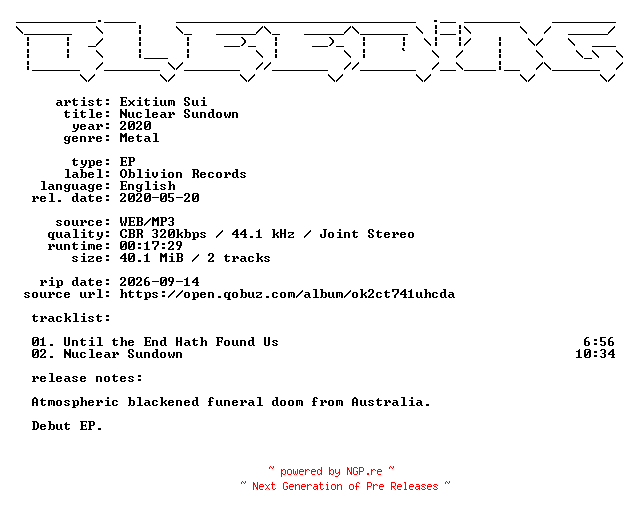 NFO for the release Exitium_Sui-Nuclear_Sundown-EP-WEB-2020-BLEEDiNG by BLEEDiNG