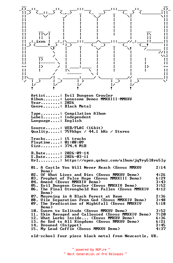NFO for the release Evil_Dungeon_Crawler-Lonesome_Demos_MMXXIII-MMXXV-16BIT-WEB-FLAC-2026-MOONBLOOD by MOONBLOOD