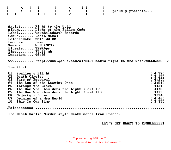 NFO for the release Right_To_The_Void-Light_Of_The_Fallen_Gods-(WEB)-2014-RUMBLE by RUMBLE