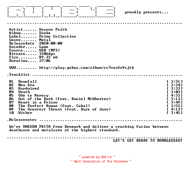 NFO for the release Unseen_Faith-Evoke-(WEB)-2020-RUMBLE by RUMBLE